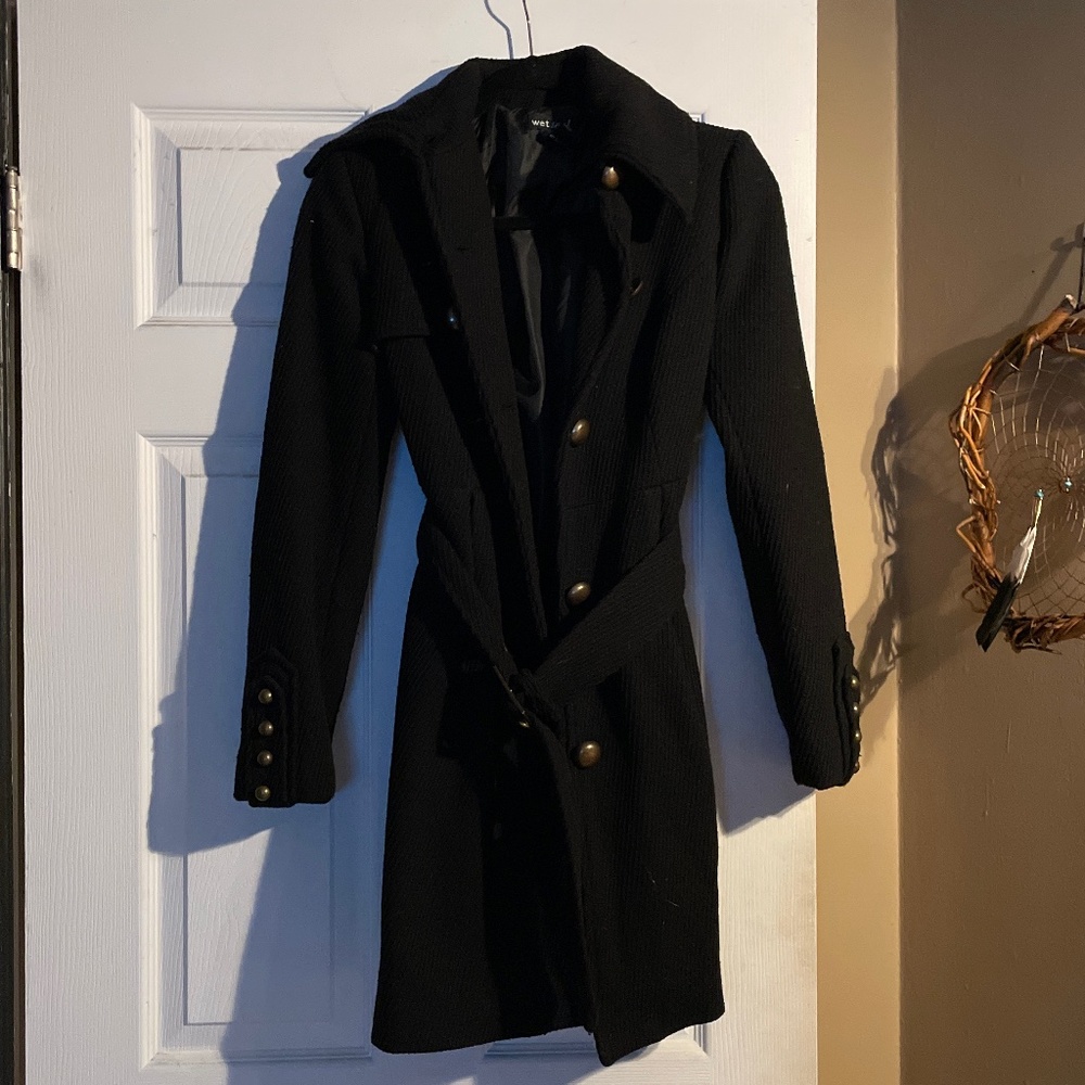Black with gold hardware trench coat
